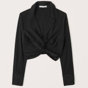 Abercrombie Cropped Long Sleeve Knotted Top